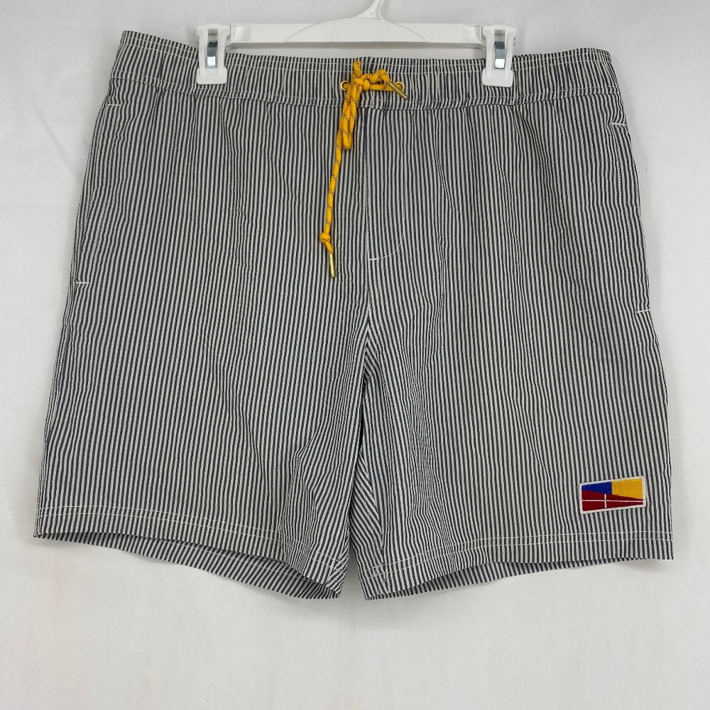 Five Four Mens Size 36 Pull-On Shorts Navy Blue White Stripes Pockets Casual